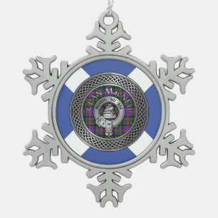 Clan MacNeil Crest & Tartan Knot Snowflake Pewter Christmas Ornament