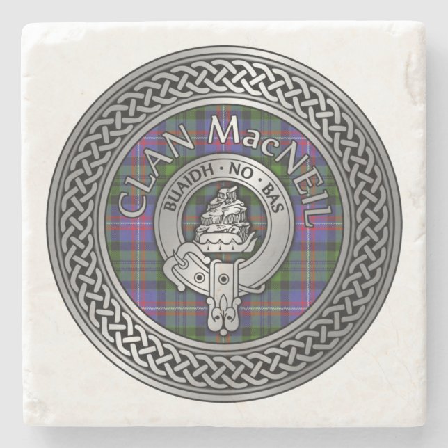 Clan MacNeil Crest & Tartan Knot Stone Coaster (Front)