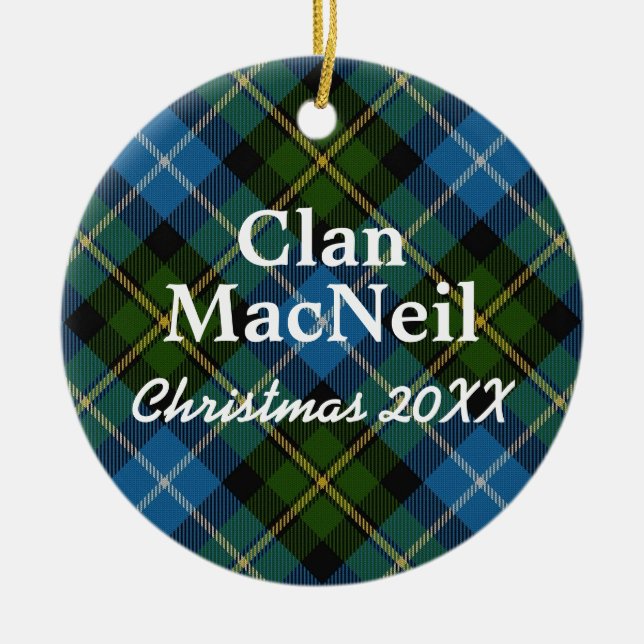 Clan MacNeil Scottish Tartan Ceramic Tree Decoration (Front)