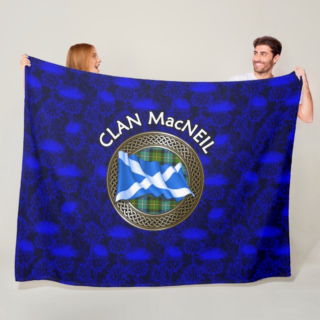 Clan MacNeil Tartan Knot & Flag Fleece Blanket (In Situ)