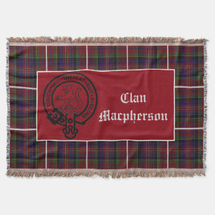 Clan Macpherson Crest Badge and Tartan Throw Blanket