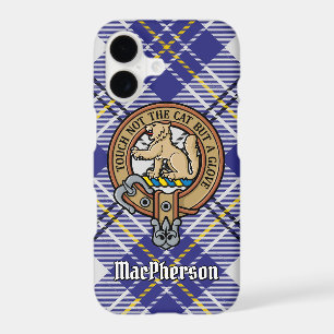Clan MacPherson Crest over Blue Dress Tartan
