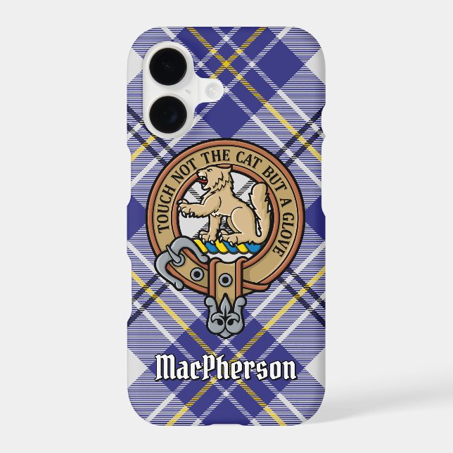 Clan MacPherson Crest over Blue Dress Tartan (Back)