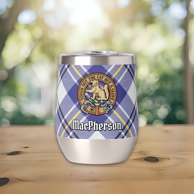 Clan MacPherson Crest over Blue Dress Tartan (Creator Uploaded)
