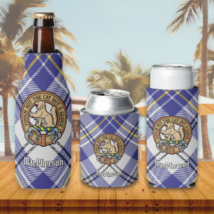 Clan MacPherson Crest over Blue Dress Tartan Bottle Cooler