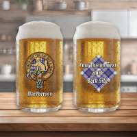 Clan MacPherson Crest over Blue Dress Tartan