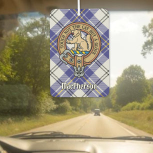 Clan MacPherson Crest over Blue Dress Tartan Car Air Freshener