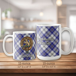 Clan MacPherson Crest over Blue Dress Tartan Coffee Mug