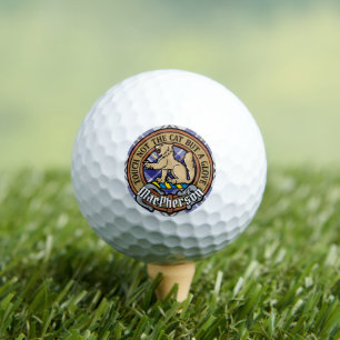 Clan MacPherson Crest over Blue Dress Tartan Golf Balls
