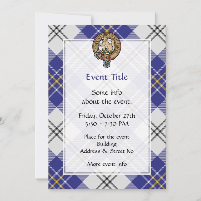 Clan MacPherson Crest over Blue Dress Tartan Invitation (Front)