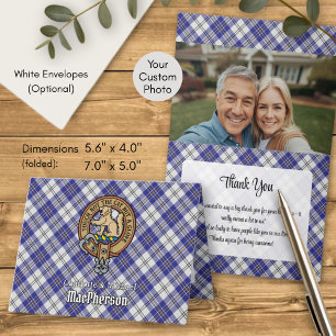 Clan MacPherson Crest over Blue Dress Tartan Invitation