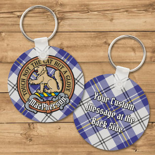 Clan MacPherson Crest over Blue Dress Tartan Key Ring