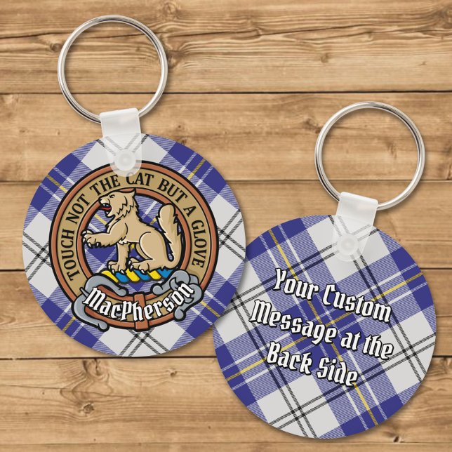 Clan MacPherson Crest over Blue Dress Tartan Key Ring (Creator Uploaded)