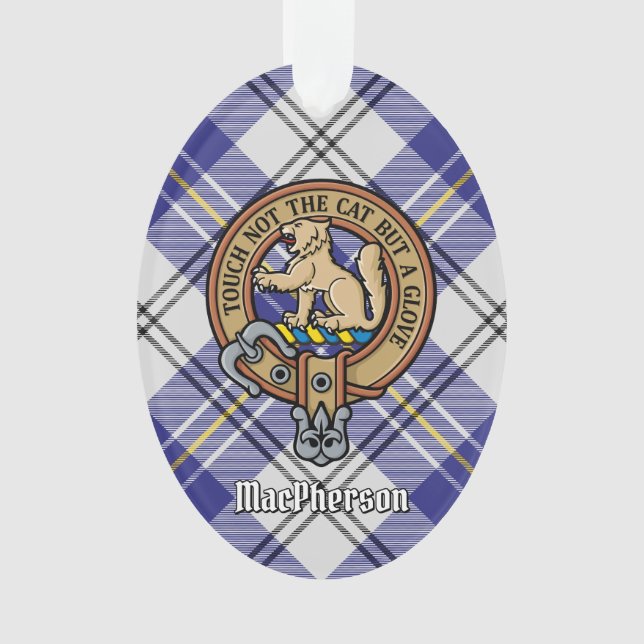 Clan MacPherson Crest over Blue Dress Tartan Ornament (Front)