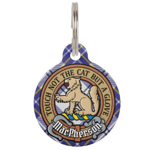 Clan MacPherson Crest over Blue Dress Tartan Pet Tag