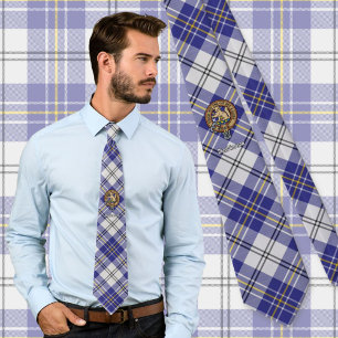 Clan MacPherson Crest over Blue Dress Tartan Tie