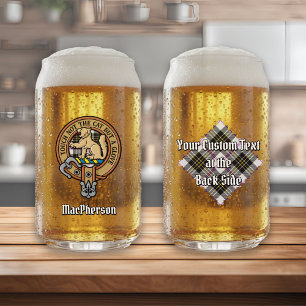 Clan MacPherson Crest over Dress Tartan Can Glass