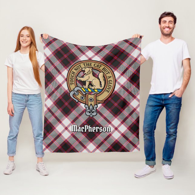 Clan MacPherson Crest over Hunting Tartan Fleece Blanket (In Situ)