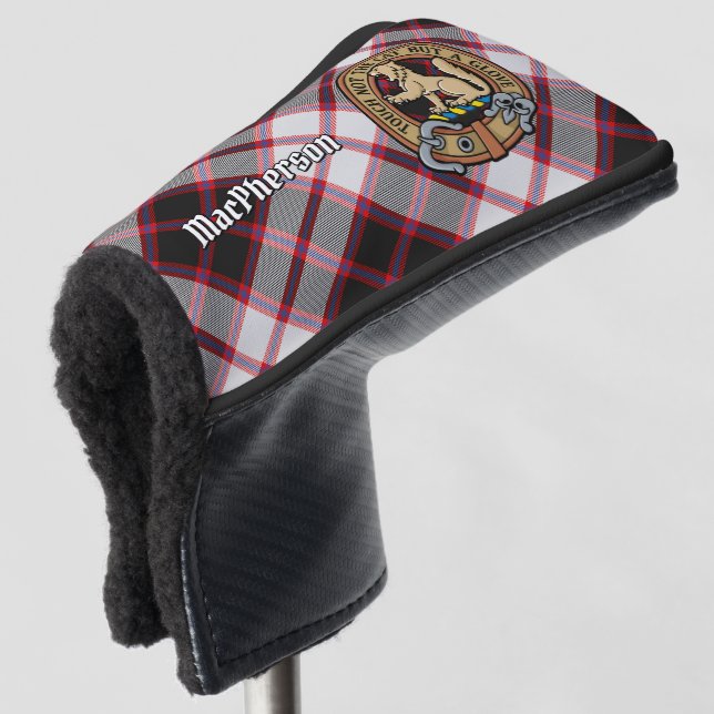 Clan MacPherson Crest over Hunting Tartan Golf Head Cover (3/4 Front)