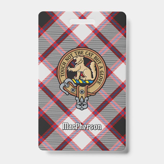Clan MacPherson Crest over Hunting Tartan ID Badge (Front)