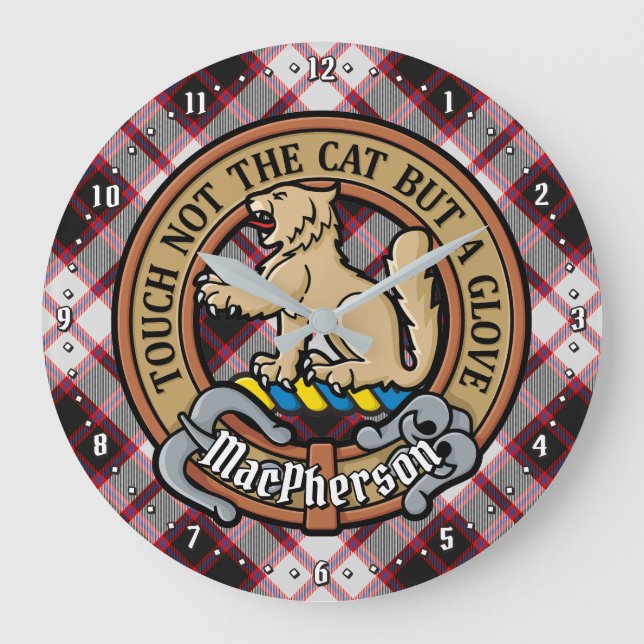 Clan MacPherson Crest over Hunting Tartan Large Clock (Front)