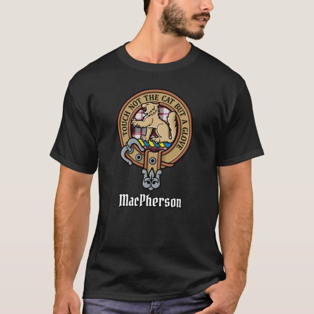 Clan MacPherson Crest over Hunting Tartan T-Shirt (Front)