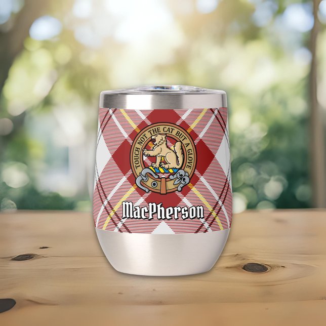 Clan MacPherson Crest over Red Dress Tartan (Creator Uploaded)