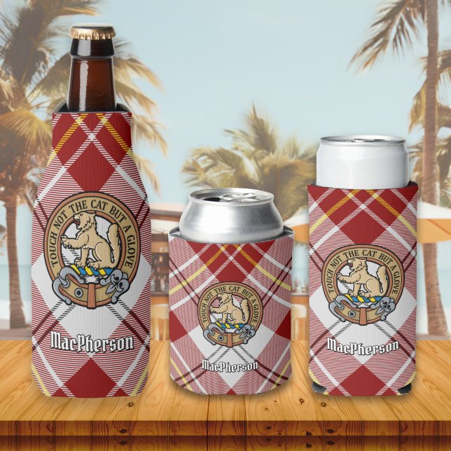 Clan MacPherson Crest over Red Dress Tartan Bottle Cooler (Creator Uploaded)