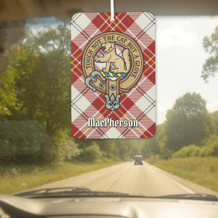 Clan MacPherson Crest over Red Dress Tartan Car Air Freshener
