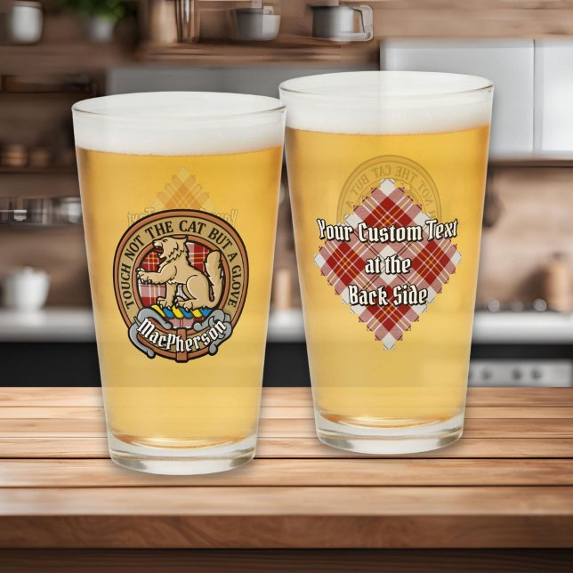 Clan MacPherson Crest over Red Dress Tartan Glass (Creator Uploaded)