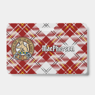 Clan MacPherson Crest over Red Dress Tartan ID Badge