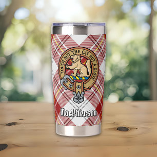 Clan MacPherson Crest over Red Dress Tartan Insulated Tumbler