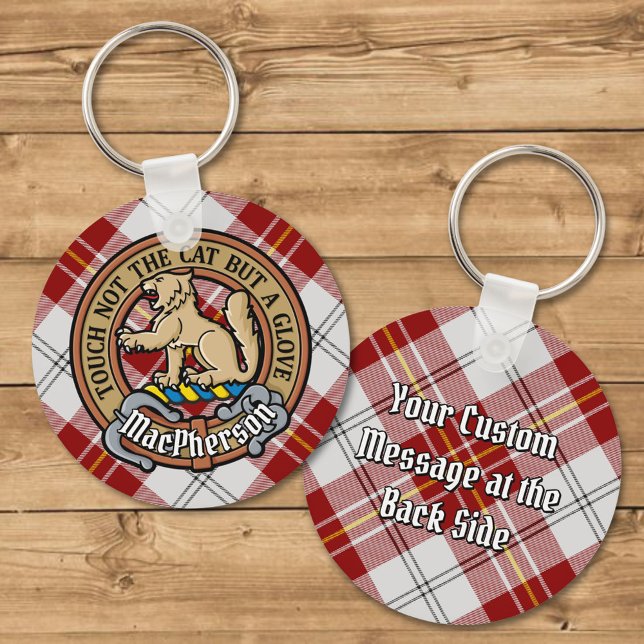 Clan MacPherson Crest over Red Dress Tartan Key Ring (Creator Uploaded)