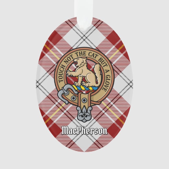 Clan MacPherson Crest over Red Dress Tartan Ornament (Front)