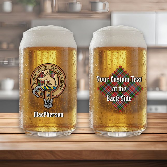 Clan MacPherson Crest over Tartan Can Glass (Creator Uploaded)