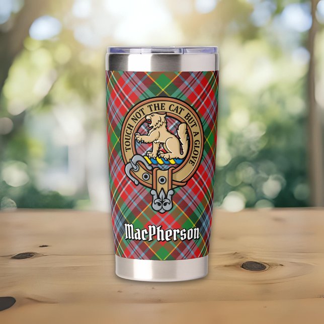 Clan MacPherson Crest over Tartan Insulated Tumbler (Creator Uploaded)
