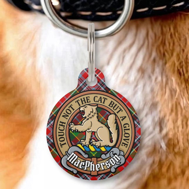 Clan MacPherson Crest over Tartan Pet Tag (Creator Uploaded)