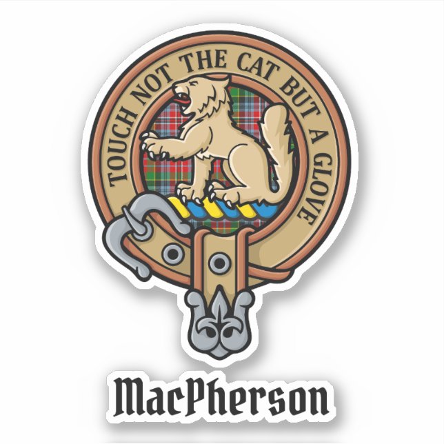 Clan MacPherson Crest over Tartan Sticker (Front)