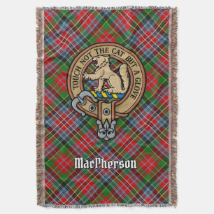 Clan MacPherson Crest over Tartan Throw Blanket