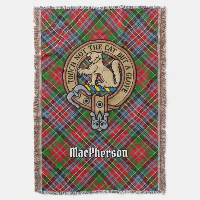 Clan MacPherson Crest over Tartan Throw Blanket (Front Vertical)