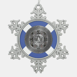 Clan MacPherson Crest & Tartan Knot Snowflake Pewter Christmas Ornament