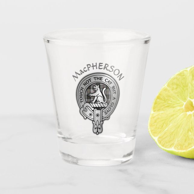 Clan MacPherson Crest & Tartan Shot Glass (Front)