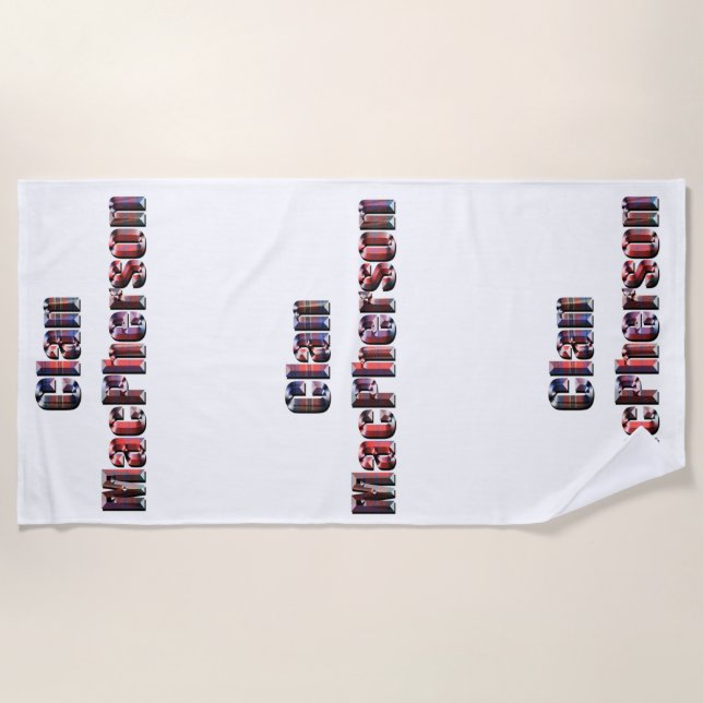 Clan Macpherson Tartan Name, Beach Towel (Front)