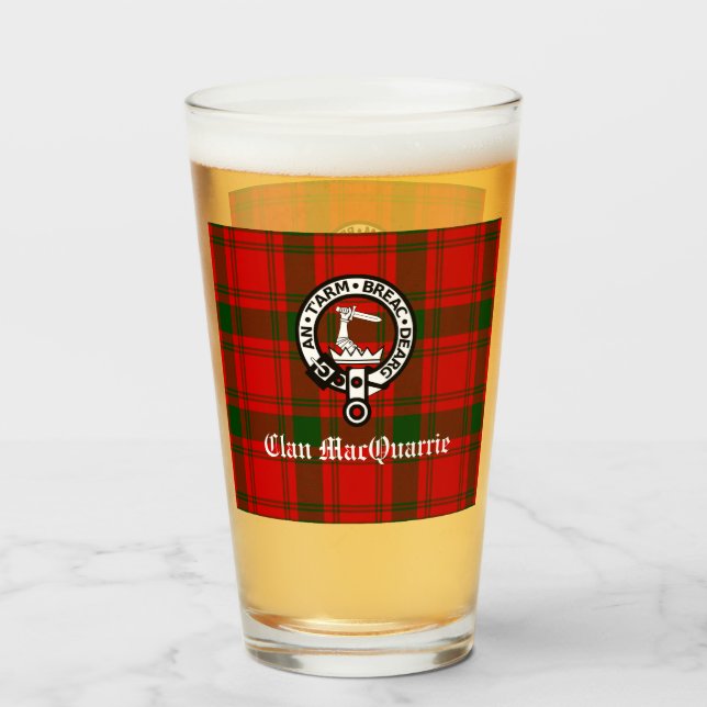 Clan MacQuarrie Tartan and Crest  Glass (Front Filled)