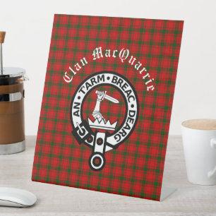 Clan MacQuarrie Tartan and Crest Pedestal Sign