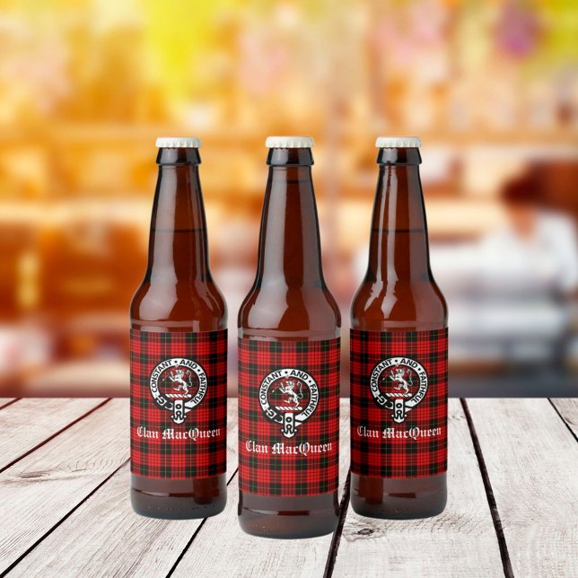 Clan MacQueen Crest Badge & Tartan Beer Bottle Label (Creator Uploaded)