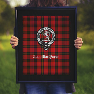 Clan MacQueen Crest Badge & Tartan Poster