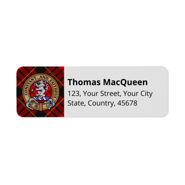 Clan MacQueen Crest over Tartan (Front)
