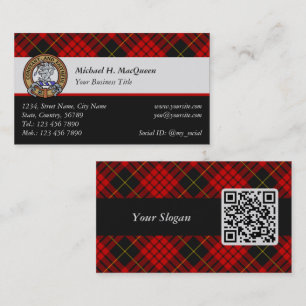 Clan MacQueen Crest over Tartan Business Card