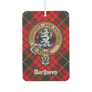 Clan MacQueen Crest over Tartan Car Air Freshener